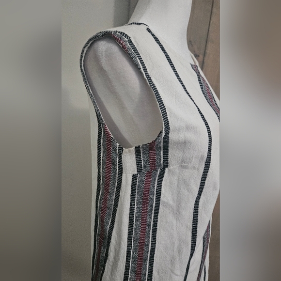 RD STYLE Textured Cotton Striped Sheath Mini Dress In White/navy/red. Size Small - Picture 12 of 15